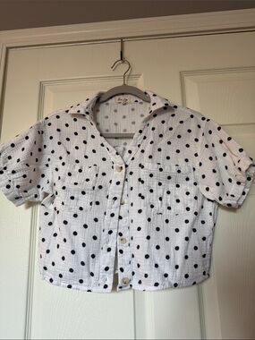 Love Notes White Shirt with Black Polka Dots